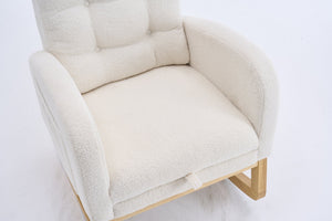 English Elm LY-5104 Plush High-Back Rocking Chair with Footrest & Storage Pocket, Ergonomic Foam Cushion for Nursery Beige+White W2231P292976