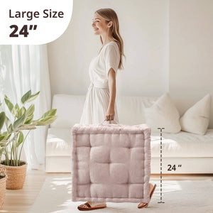 English Elm Poly Chenille Square Floor Pillow Cushion Plush 24x24 Inch Soft Polyester Seat Pad for Cozy Living Spaces Blush 3.22 L x 23.03 W x 12.8 H B035P280522