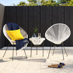 English Elm Outdoor 3-Piece Modular Conversation Set For Two - Stylish Rattan Chairs & Glass Table, Weather-Resistant B120S00217