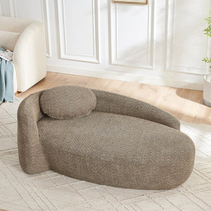 English Elm Modern Oval Boucle Lounge Chair Sculptural Integrated Armrest for Bedroom Living Room Brown W487P456128
