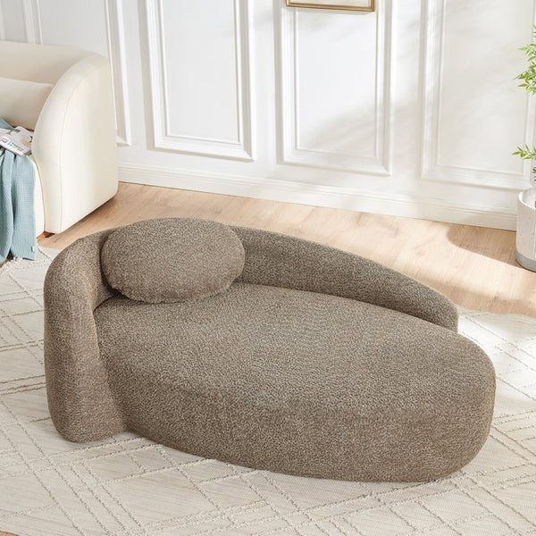 English Elm Modern Oval Boucle Lounge Chair Sculptural Integrated Armrest for Bedroom Living Room Brown W487P456128