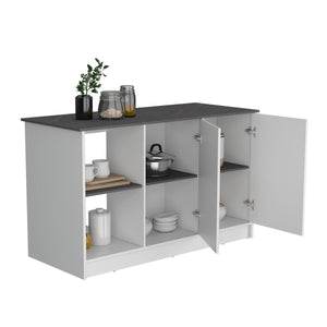 English Elm Juniper Kitchen Island with Spacious 59" Worktop, Double-Door Storage and Open Shelving for Cooktops White 64 L x 29 W x 4 H B200S00398