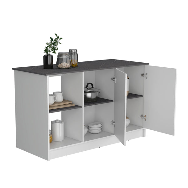 English Elm Juniper Kitchen Island with Spacious 59" Worktop, Double-Door Storage and Open Shelving for Cooktops White 64 L x 29 W x 4 H B200S00398