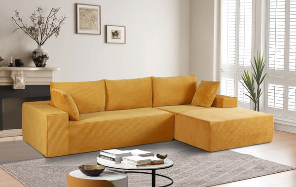 English Elm Cozyform Convertible Sectional Sofa - Soft Ginger Corduroy, Comfy Foam Couch For Living Spaces B2735P359714