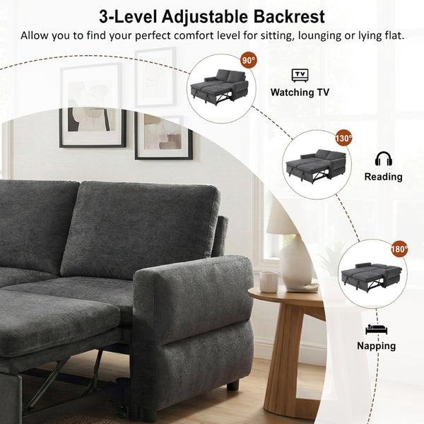 English Elm Convertible Chenille Sleeper Loveseat with Usb Ports and Reclining Backrest for Small Spaces Grey N719P390439E