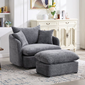 English Elm 360° 360 Swivel Oversized Chenille Armchair with Pocket Spring Seat and Three Throw Pillows Grey W1361S00093