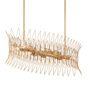 Currey & Company Marquise Oval Gold Chandelier - Elegant Mid-century Design With Leaf Motifs And Dimmable Lighting Gold Glass ,Wrought Iron 9000-1286-currey-company