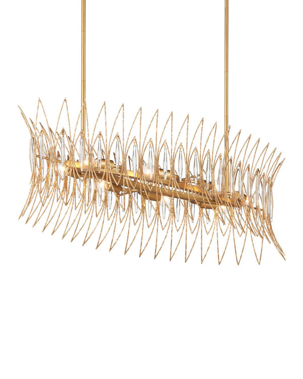 Currey & Company Marquise Oval Gold Chandelier - Elegant Mid-century Design With Leaf Motifs And Dimmable Lighting Gold Glass ,Wrought Iron 9000-1286-currey-company