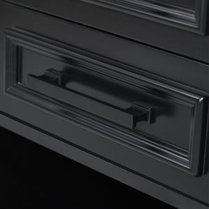 English Elm K&K 54.9" Farmhouse Kitchen Island Cart with Drop Leaf, Charging Station, Barn Doors & Glass Pane Black N707P300277B