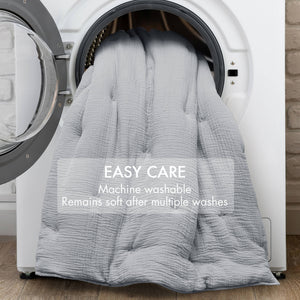 JLA Home Harbor House Blue - Cotton Crinkled Muslin Quilted Set with Embroidered Tacking, Lightweight 250gsm Fill, OEKO‑TEX Certified Blue HH13-1883