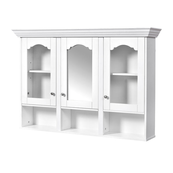 English Elm 47" Wall Mounted Bathroom Cabinet with Mirror — Space-Saving 3 Adjustable Shelves, Pine Accents, Water-Resistant Finish N710P264268K