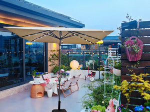 English Elm Square Solar Led Patio Umbrella with Wind Vent Crank Lift and Cross Base for Outdoor Shade Mushroom W656P242121