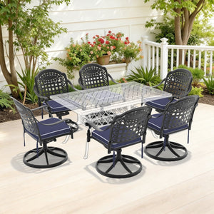 English Elm Cast Aluminum Swivel Patio Dining Chairs Set of Six with Ornate Carved Frame W1710S00673