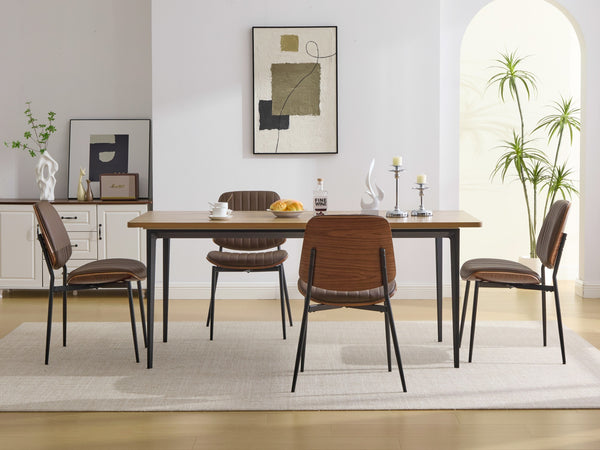 English Elm Dining Chairs Mid Century Modern Set of 2 Walnut Bentwood Back PU Upholstered Seats Ergonomic Design, Stable Metal Legs Brown W1143P379860