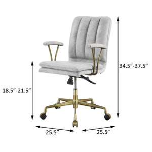 English Elm Vintage Vintage White Top Grain Leather Swivel Office Chair with Chrome Base, Casters & Ergonomic Height Adjustment Elegance B062P186452