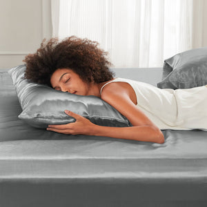 English Elm 4 Luxury Satin Twin Sheet Set - 100% Polyester, Soft Smooth 90g Finish, Deep Pocket Fit & Breathable Comfort Grey 11.81 L x 9.84 W x 3.15 H B035P319693