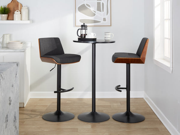 English Elm Adjustable Swivel Barstools Mid Century Walnut Accents Charcoal Seat Set of Two B202S02172