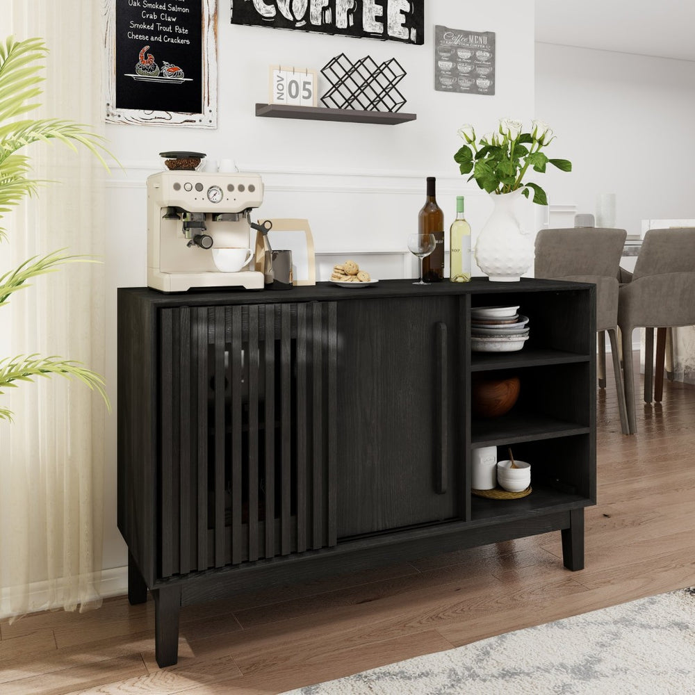 English Elm 47.3" Fluted Farmhouse Sideboard with Solid Wood Feet and Open Shelving for Dining Rooms W1801P428581