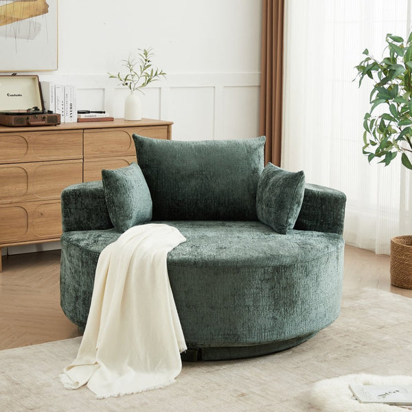 English Elm 55''l 55'l Chenille Swivel Lounge Chair Plush Foam Fill 360 Rotation Modern Living Room Green W834S00615