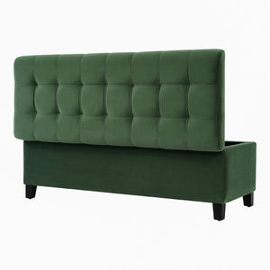 English Elm Upholstered Boucle Storage Bench Flip Top Lid Rubberwood Legs Bedroom Entryway Seating Retro Green N779P395018G