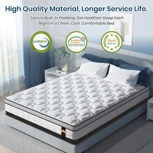 English Elm 14 Inch Full Hybrid Mattress Gel Foam Pocket Coils Medium Firm Sleep Support B2716P329689