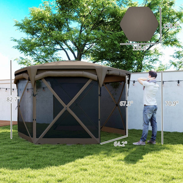 English Elm Adjustable Mesh Screen House Pop up Gazebo with Oxford Roof for Outdoor Gatherings Brown T3971P426892