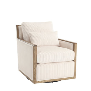 English Elm Corduroy Swivel Barrel Chair with Plush Foam Cushion, 360° Metal Base, Durable Hardwood Frame, Cozy Sitting Experience Beige W395P209380