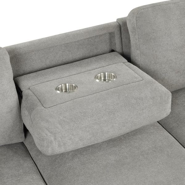 English Elm U_style Modular Sectional Sleeper Sofa with Storage Chaise and Cup Holders for Living Room Grey WY000467AAE