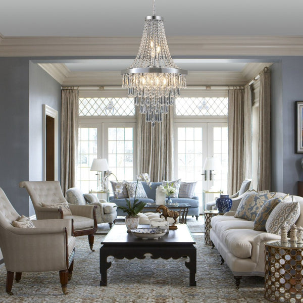 English Elm 20" K9 Crystal Chrome Chandelier 11 Arm Adjustable Drop for Foyer or Dining Room W2312P477370