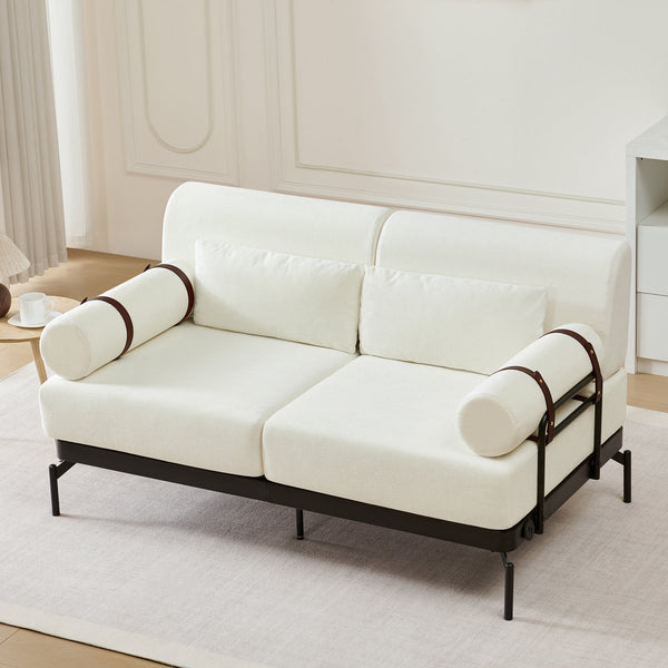 English Elm Modern Loveseat Sofa with Cylindrical Armrests, Built-In USB Ports, Chenille Cushions, Steel Frame Beige N719P290584A