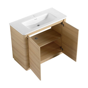 English Elm 40'' Freestanding Bathroom Vanity Plywood Cabinet Ceramic Sink Soft Close Doors W999S00518
