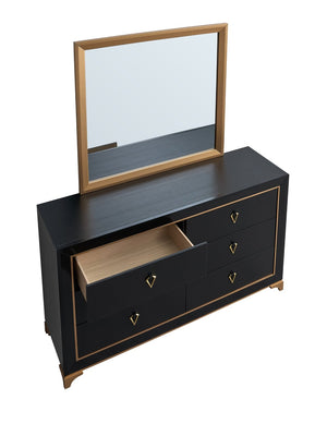 English Elm Kramer Six Drawer Dresser Black Laminate Body with Bold Gold Hardware and Base B078P497918