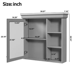 English Elm 30'' Wall Mount Bathroom Cabinet with Mirror Soft Close Door and Adjustable Shelf Gray N710P209425E