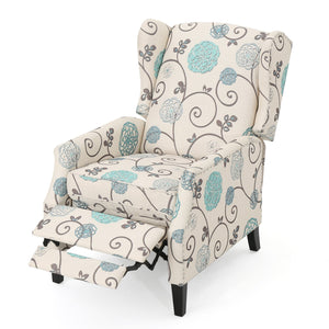 English Elm Christopher Knight Home® - Pushback Recliner Chair with Nailhead Trim and Wingback Design, Plush Fabric Comfort for Living Rooms White+Multi 60760.00