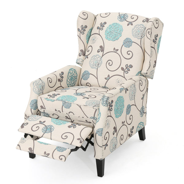 English Elm Christopher Knight Home® - Pushback Recliner Chair with Nailhead Trim and Wingback Design, Plush Fabric Comfort for Living Rooms White+Multi 60760.00