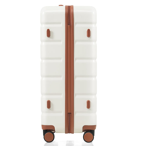 English Elm Premium Abs Hardshell 3 Piece Suitcase Set with Tsa Locks and Spinner Wheels Beige+Brown N726P171340O