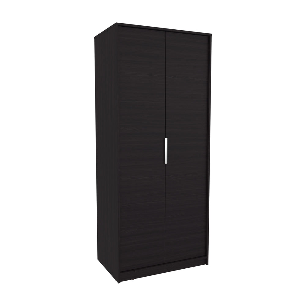 English Elm Armoire, Black Wengue 74.4" Tall Engineered Wood 2-Door 2-Shelf Modern Bedroom Storage Cabinet B097P369433