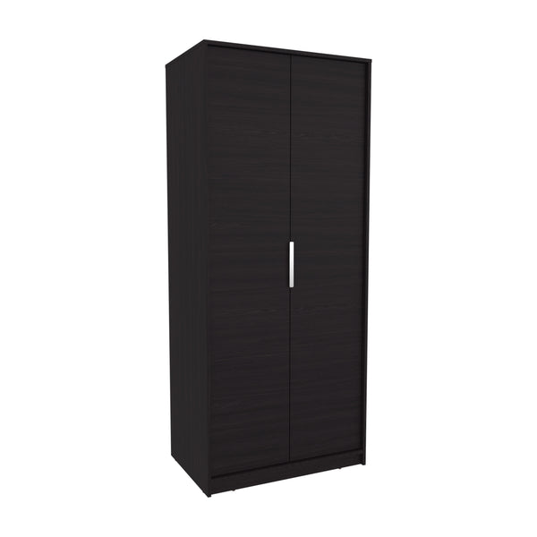 English Elm Armoire, Black Wengue 74.4" Tall Engineered Wood 2-Door 2-Shelf Modern Bedroom Storage Cabinet B097P369433