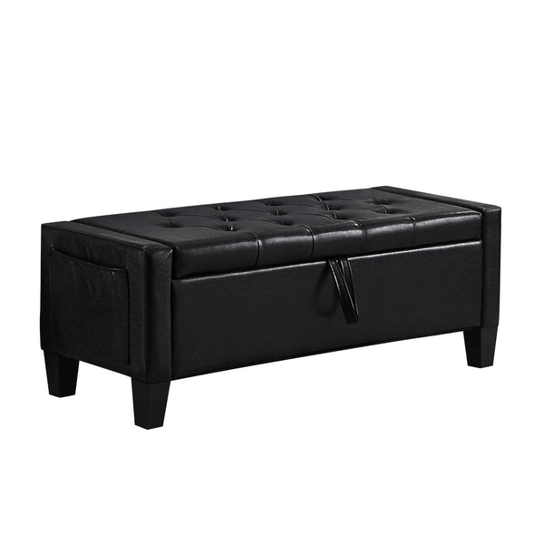 English Elm Ottoman Storage Bench Tufted Linen Upholstered Entryway Seat with Lift Top Shelf Black W2186P465443