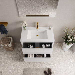 English Elm 36'' Floating Vanity Fluted Front Smoked Walnut Soft Close Drawer Quartz Basin W1920P385544