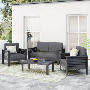English Elm Christopher Knight Home® - Acacia Outdoor Loveseat and Chat Set with Water-Resistant Cushions, Shutter Slat Design, Dark Gray 70692.00DGRY-2_70844.00DGRY