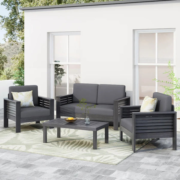 English Elm Christopher Knight Home® - Acacia Outdoor Loveseat and Chat Set with Water-Resistant Cushions, Shutter Slat Design, Dark Gray 70692.00DGRY-2_70844.00DGRY
