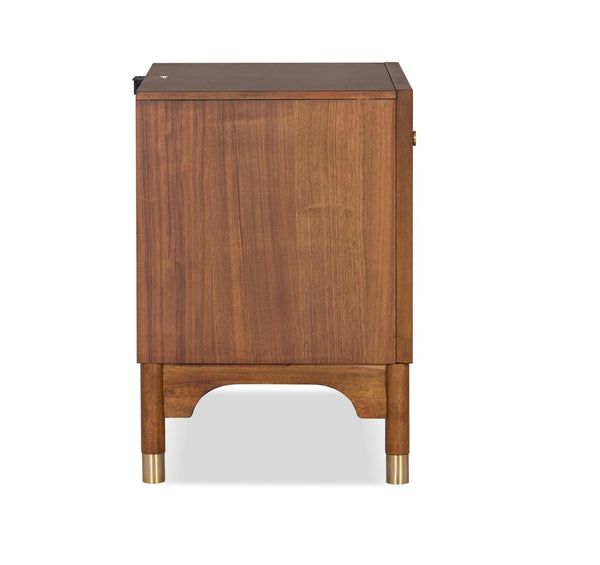 English Elm Mid Century Modern Walnut Nightstand Rubberwood Usb Port Gold Tapered Legs Bedroom B2741P433338