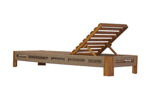 English Elm Acacia Solid Wood Outdoor Chaise Lounge with Rope Panels and Adjustable Reclining Back N767P369236T