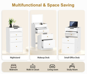 English Elm Small Vanity Desk with Mirror White — Space-Saving Makeup Table Set with Stool, Drawers & Mirror Storage W409P195100