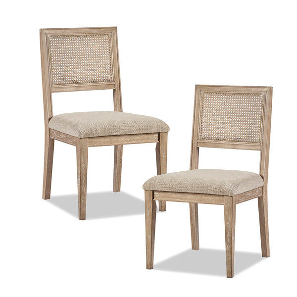 JLA Home INK+IVY - Rattan Handwoven Split-Back Dining Chairs Set of 2 — Reclaimed Wood Frame, Padded Seats, Coastal Style II108-0364