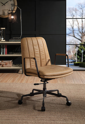 English Elm Eclarn Top Grain Leather Office Chair - Brown PU Upholstered, 360° Swivel, Adjustable Height Ergonomic Comfort B2726P256271
