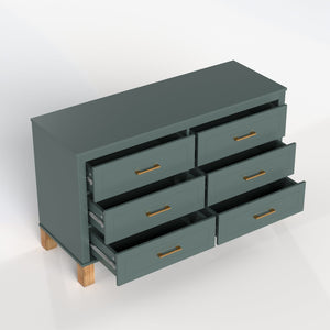 English Elm 6-drawer Solid Wood Dresser Mid-century Modern Gray Finish with Metal Bar Handles Light Green W1445P419755