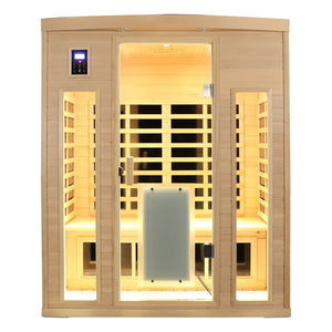 English Elm Low Emf Far Infrared Three Person Hemlock Sauna with Glass Door Heating Panels W632S00030