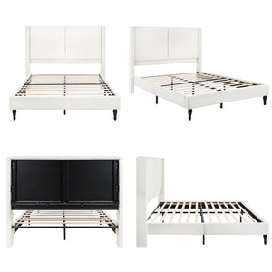 English Elm Queen Plush Upholstered Bed Frame with 55.5" High Headboard, Bouclé Style, 12-Slat Support, 1000lb Capacity White 64.96 L x 31.5 W x 8.07 H W1716P335676